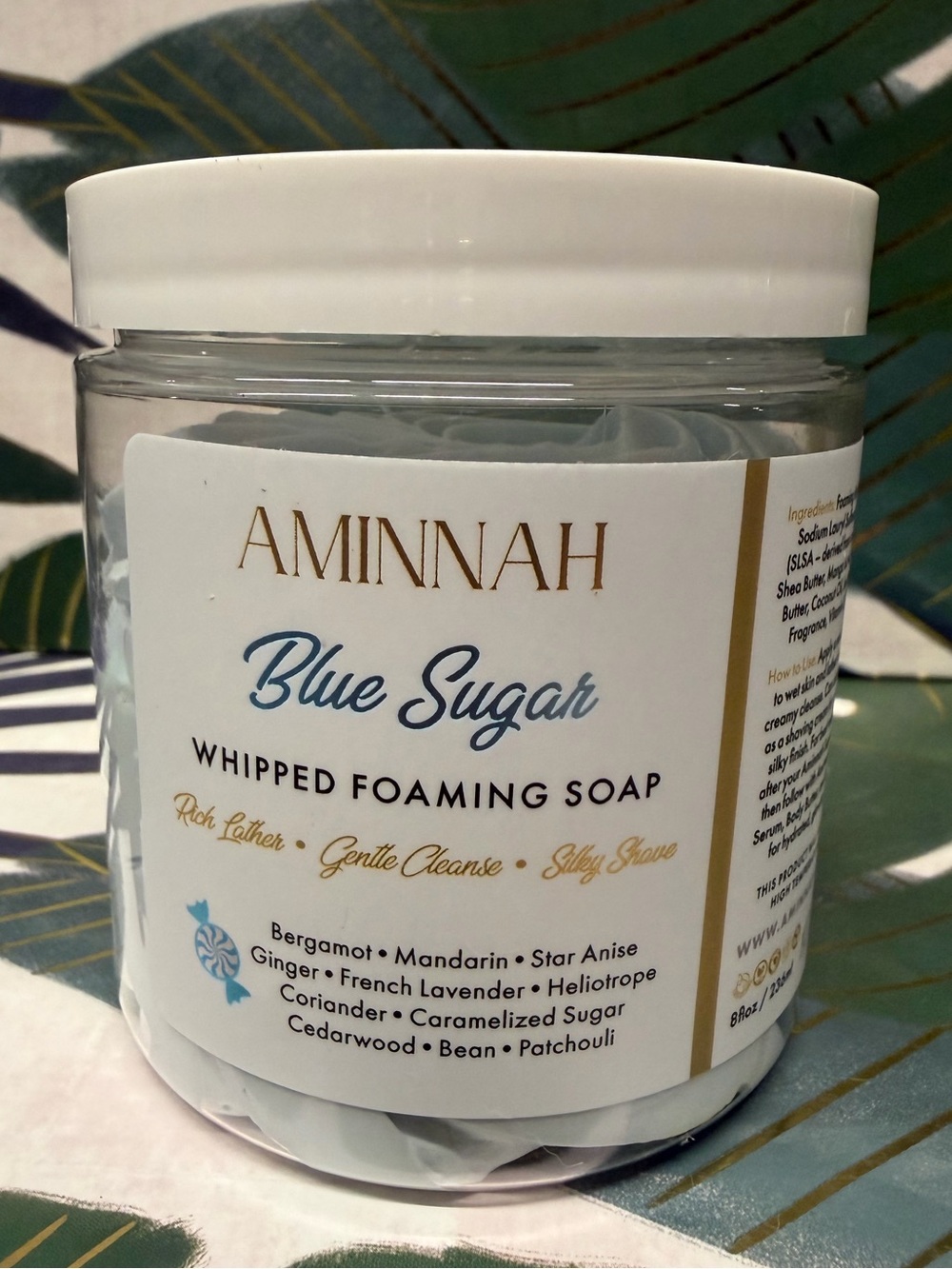 Aminnah Blue Sugar Whipped Foaming Soap 8 oz Gourmand NEW